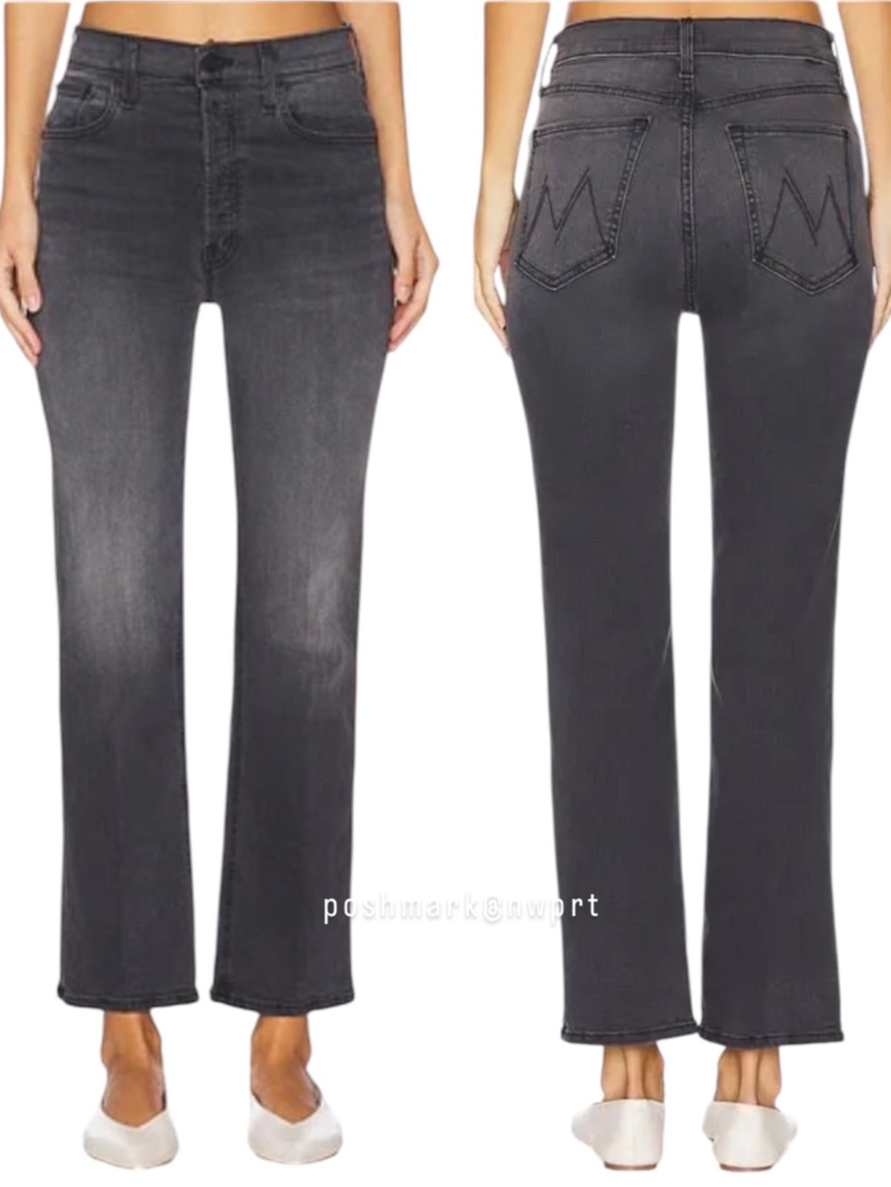 MOTHER Tripper Ankle High Waisted Lighting Up Lanterns Dark Grey Washed Black 24 - Picture 2 of 15